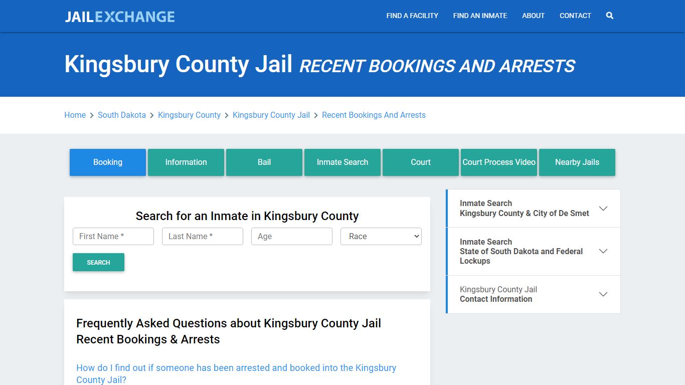 Kingsbury County Jail Recent Bookings And Arrests - Jail Exchange